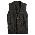 Men's Cable Knit Irish Wool Vest V-Neck Sleeveless with Front Button and Armless Pockets Breathable Winter Sweater