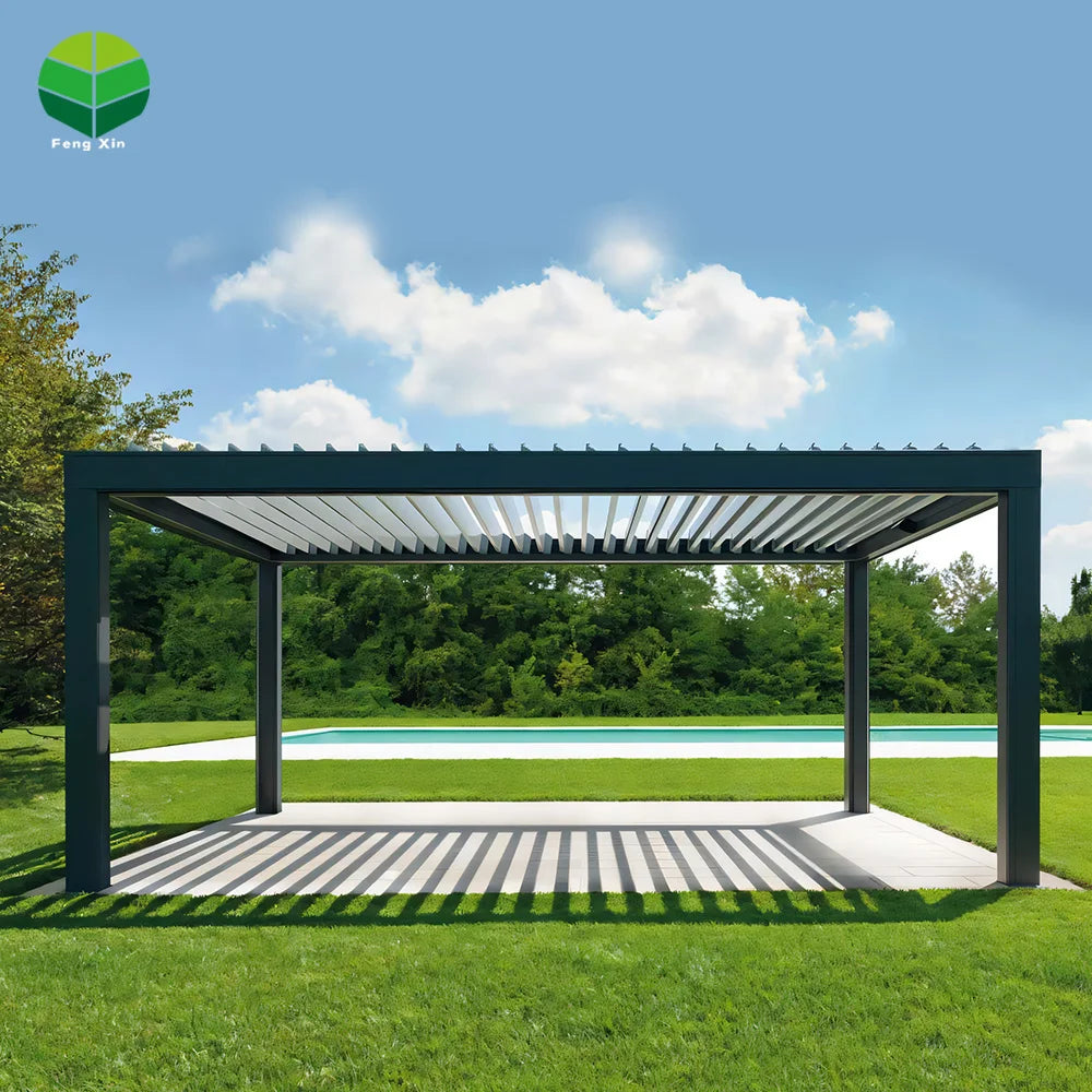 Hot Sell Factory Roof Terrace Rainproof Panel Adjustable Slats Gazebo Bioclimatic Louvered Aluminum Pergola Made in China