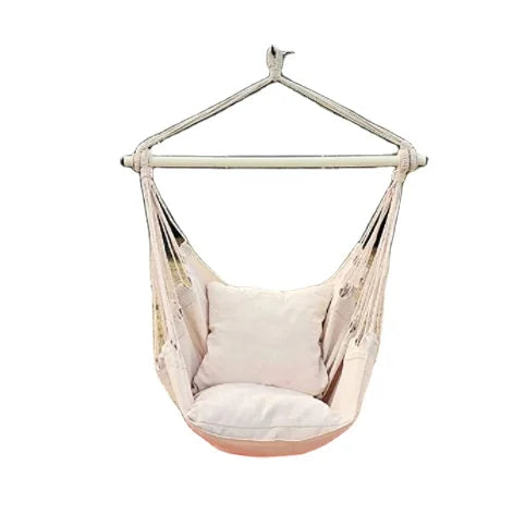 Woqi 100% Cotton Hanging Hammock Chair with 2 Cushions Rope Swing for Camping & Hiking