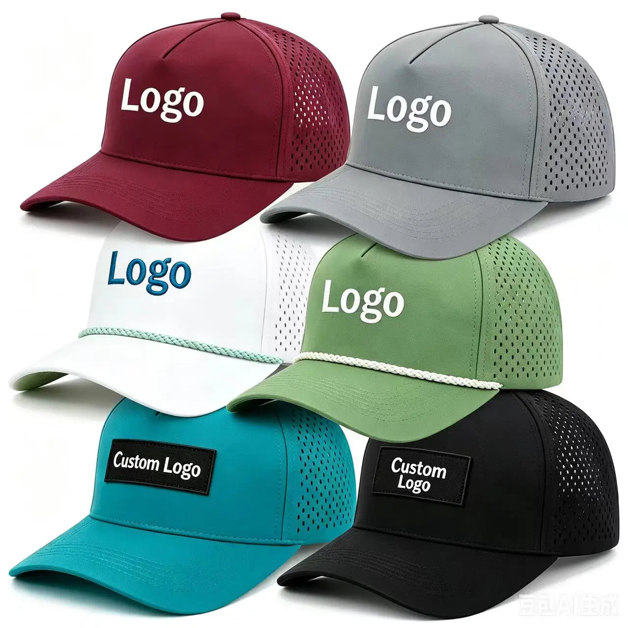 Custom 5 Panel Baseball Hat with 3D Embroidery Logo Perforated Laser-Cut Hole Waterproof Sport Trucker Cap