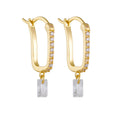 High Quality Jewelry 14k Gold Plated Emerald Cut Baguette Zircon Drop 925 Sterling Silver Hoop Earrings