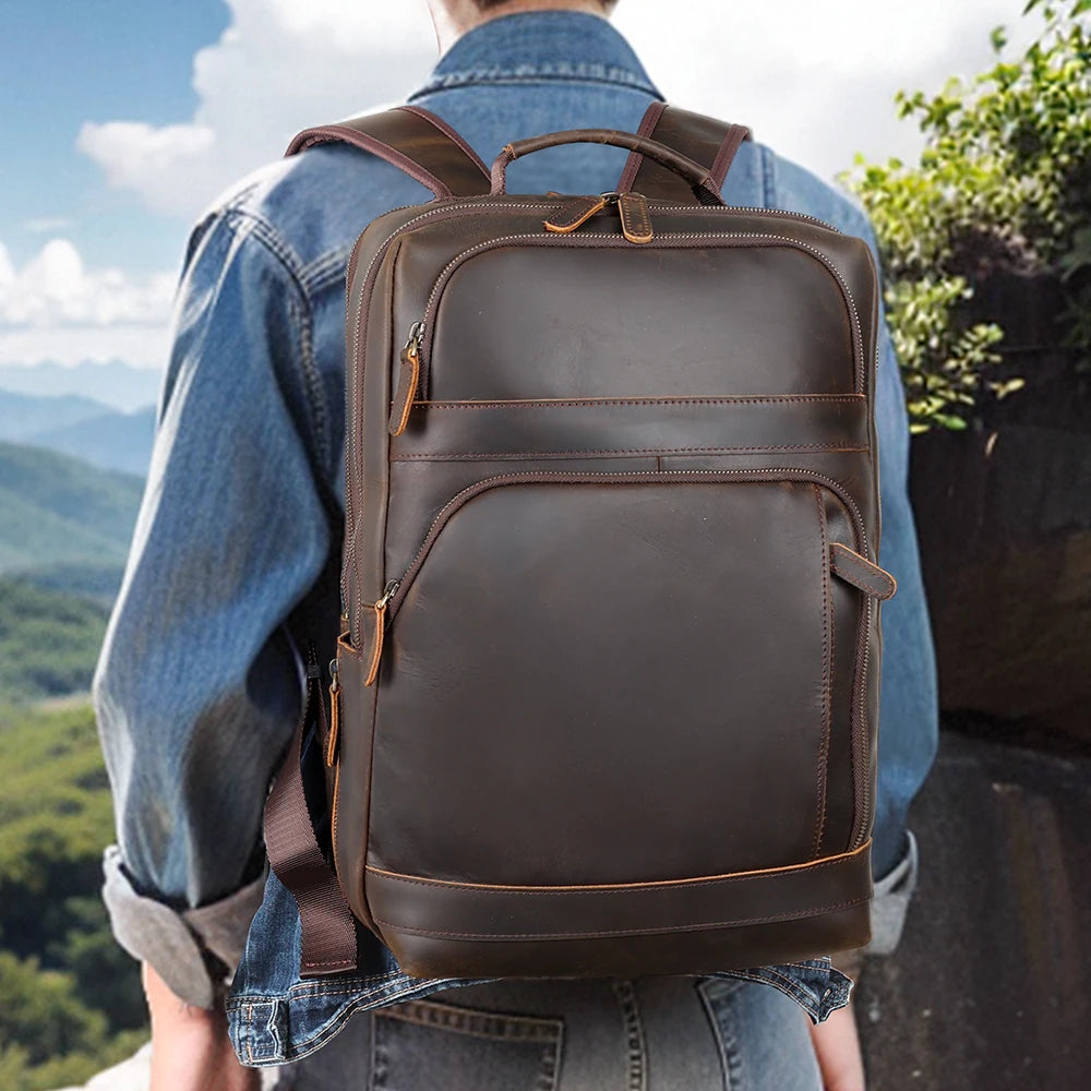2025 New Arrival Vintage Retro Full Grain Genuine Crazy Horse Leather Back Pack Bag Laptop Real Genuine Leather Travel Backpack