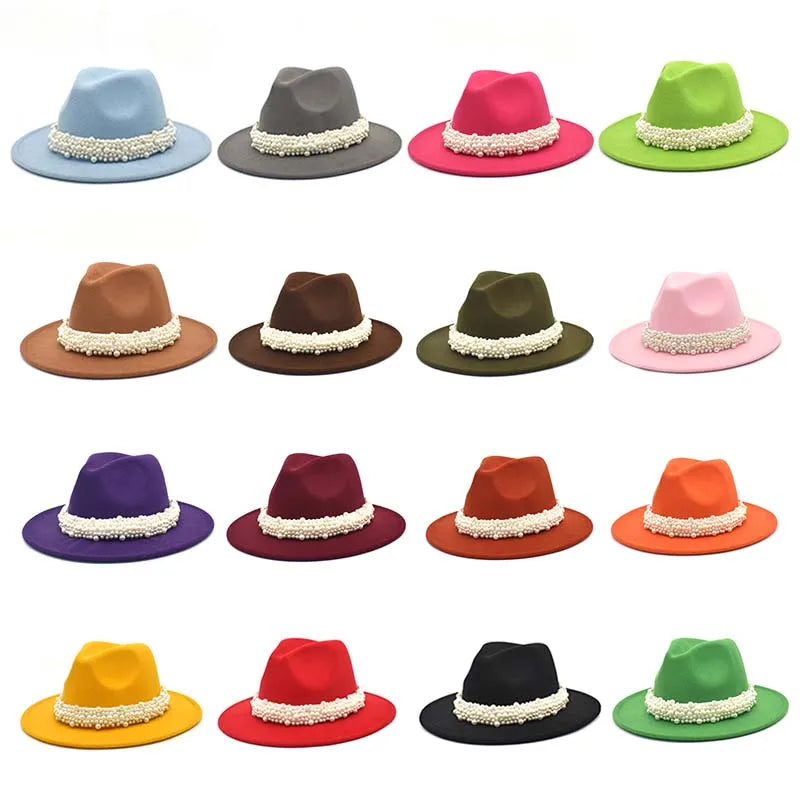 Customizable Red Bottom Fedora Hats with Pearl Design Chain Flipped for Party Fishing Business