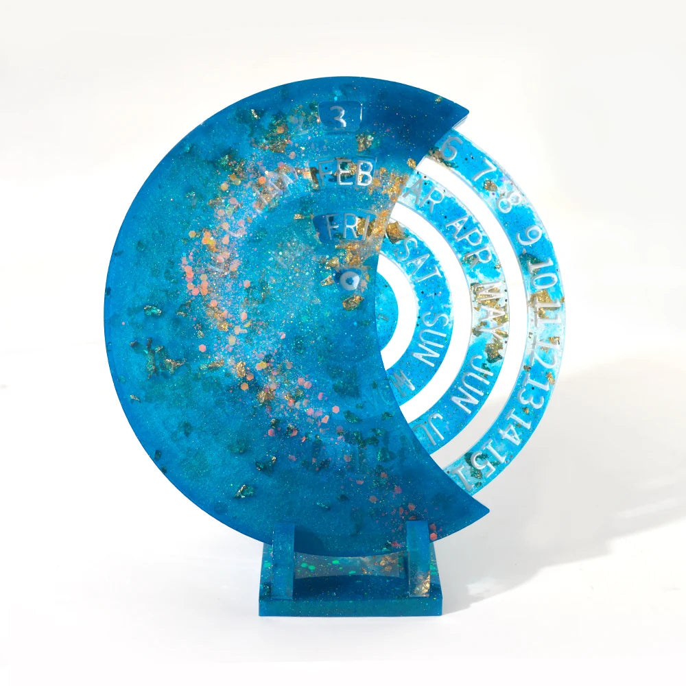DM170 DIY Moon Calendar Resin Silicone Mold Desktop Decoration Custom Clock Mould for DIY Crafts Home Wall Decoration