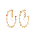New Fashion Multicolor Cubic Zircon CZ Pearl Dangle Circle Shaped Big Round Hoop Earrings for Women Party Prom Costume Jewelry