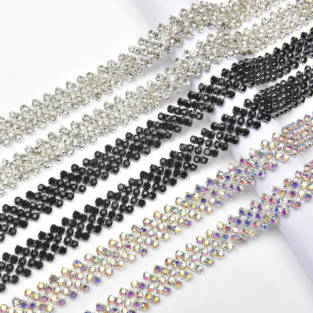Clear Crystal Rhinestone Chain Plated Trimming Banding DIY Accessories Sew on Clothing Dress Bags/Shoes