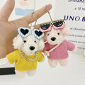 Cute Fluffy Plush Sunglasses Teddy Dog Bag Charm Key Chain Kawayi Pearl Stuffed Animal Toy Backpack Pendant Keychain Accessories