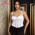Free Shipping Women's Trendy Sexy Lace Suspender Bustier Bodyshaper Corset Tops White 9 Bones Breathable Lingerie