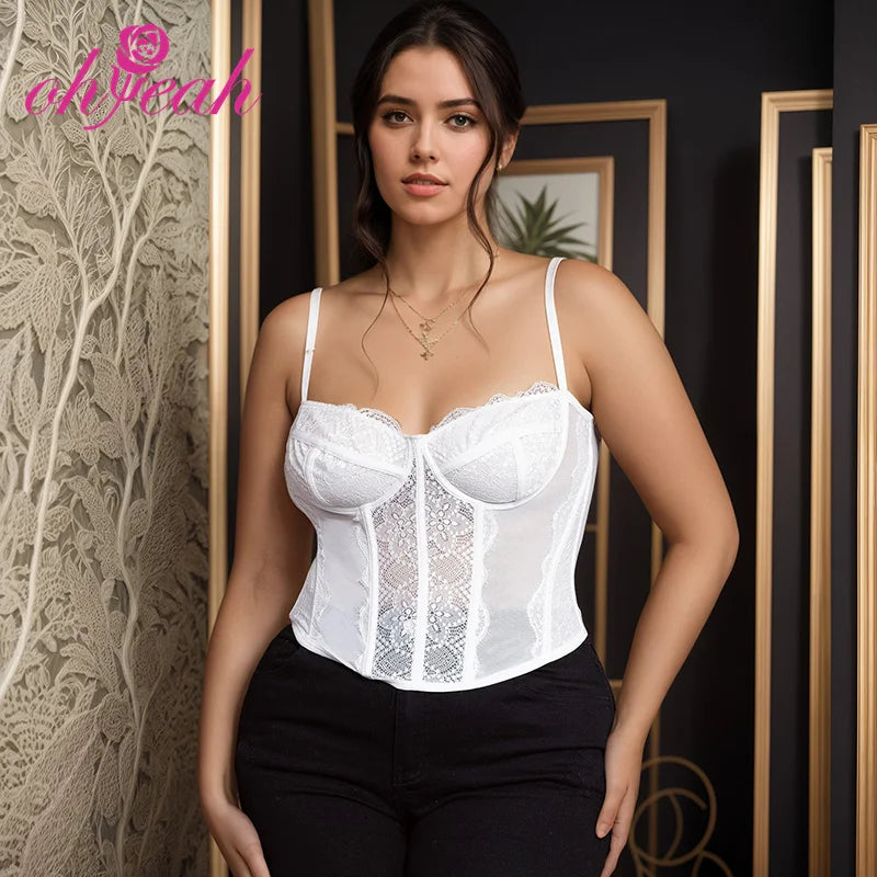 Free Shipping Women's Trendy Sexy Lace Suspender Bustier Bodyshaper Corset Tops White 9 Bones Breathable Lingerie