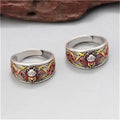 Peach Blossom Nine Tails Fox Ring for Women Retro Enamel Imitation Thai Silver Ethnic Style Open Index Ring