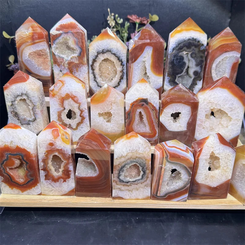 Wholesale Natural Carnelian Druzy Tower Healing Crystal Quartz Tower Wand for Decoration