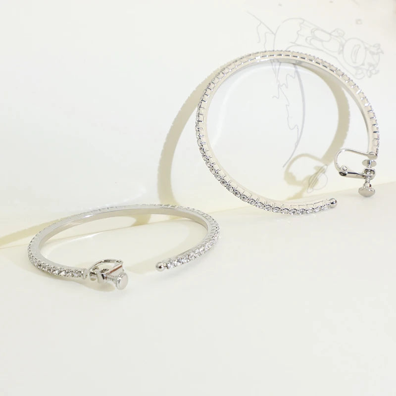 New Arrival Women Earrings Hoop Fashion Copper Full Diamond and Custom Rhinestones Hoop Screw Clip Earrings