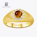 Rochime High End Vintage Tiger's-eye Tail Ring 925 Sterling Silver Gold Plated Brushed Rings for Women
