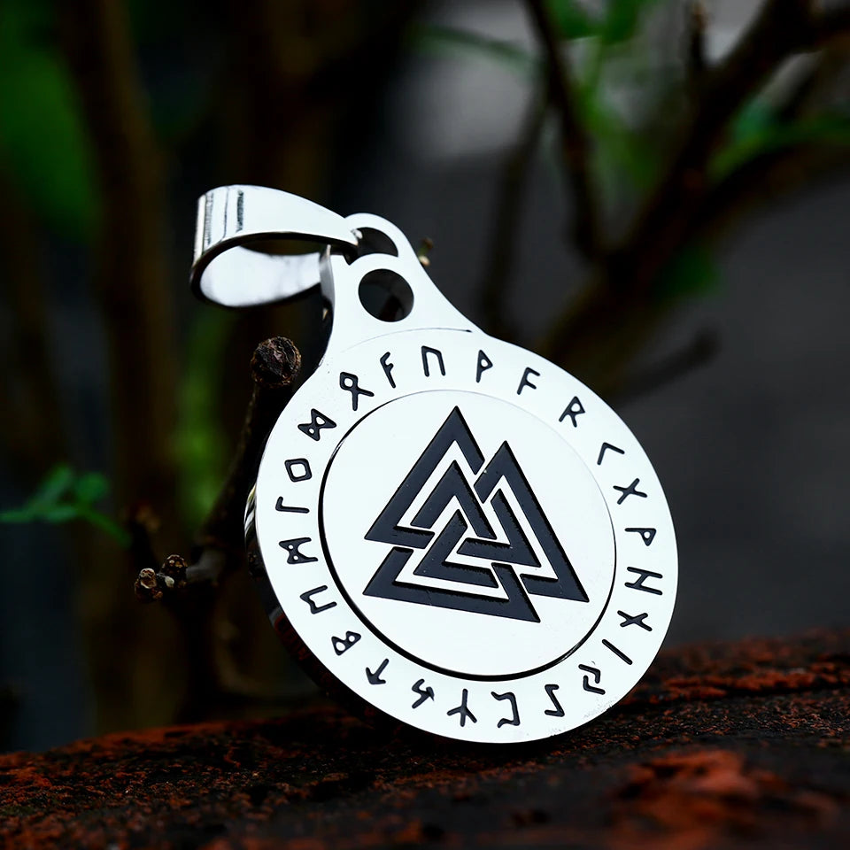 SS8-912ABCP Steel Soldier Viking Style Ancient Symbols the Heart of Hrunger Blessing Runes Reincarnation Stainless Steel Pendant