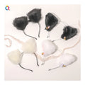 QIYUE Women's Black Thin Headband Cute Sweet Plush Fluffy Cat Ear Hair Accessories Decorations