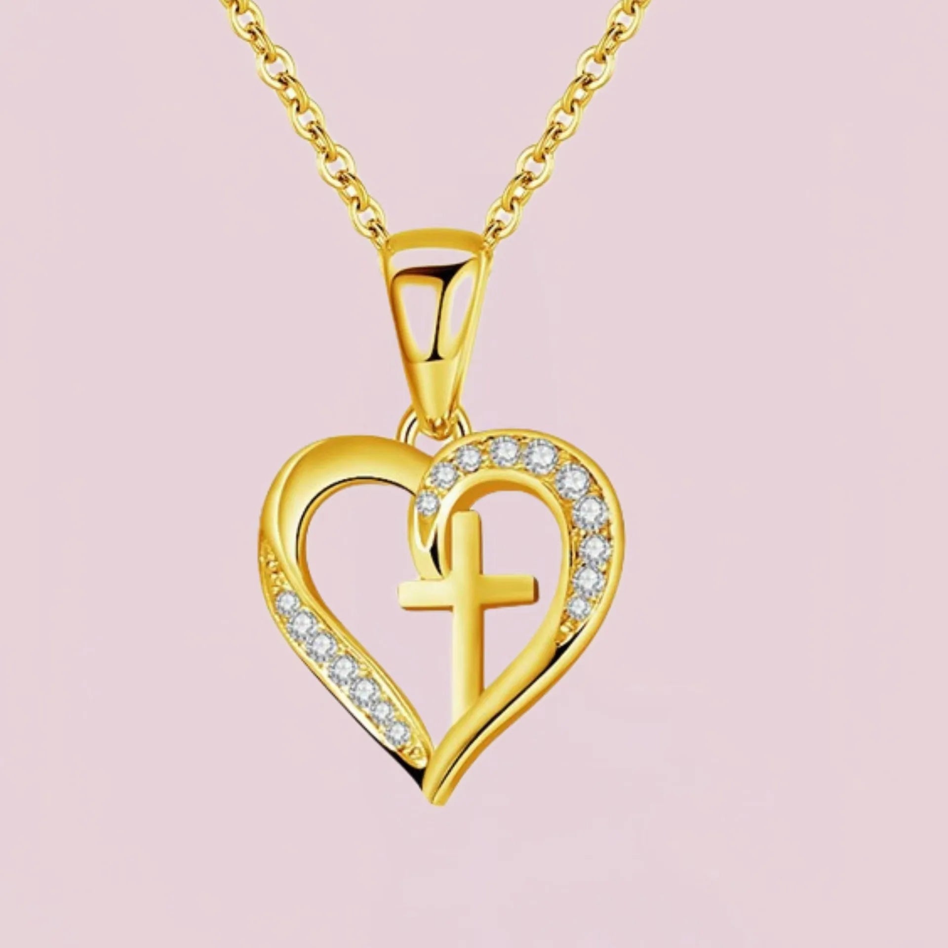 Wholesale Religious Jesus Cross Necklace Fashion Simple Gold Silver Colors Cubic Zircon Heart Pendant Necklace for Girls Gift