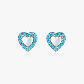 925 Sterling Silver Fine Jewelry Vintage Mini Cute Turquoise Heart Stud Earrings