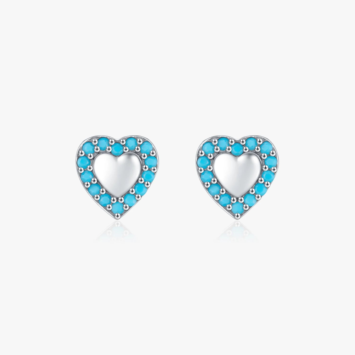 925 Sterling Silver Fine Jewelry Vintage Mini Cute Turquoise Heart Stud Earrings