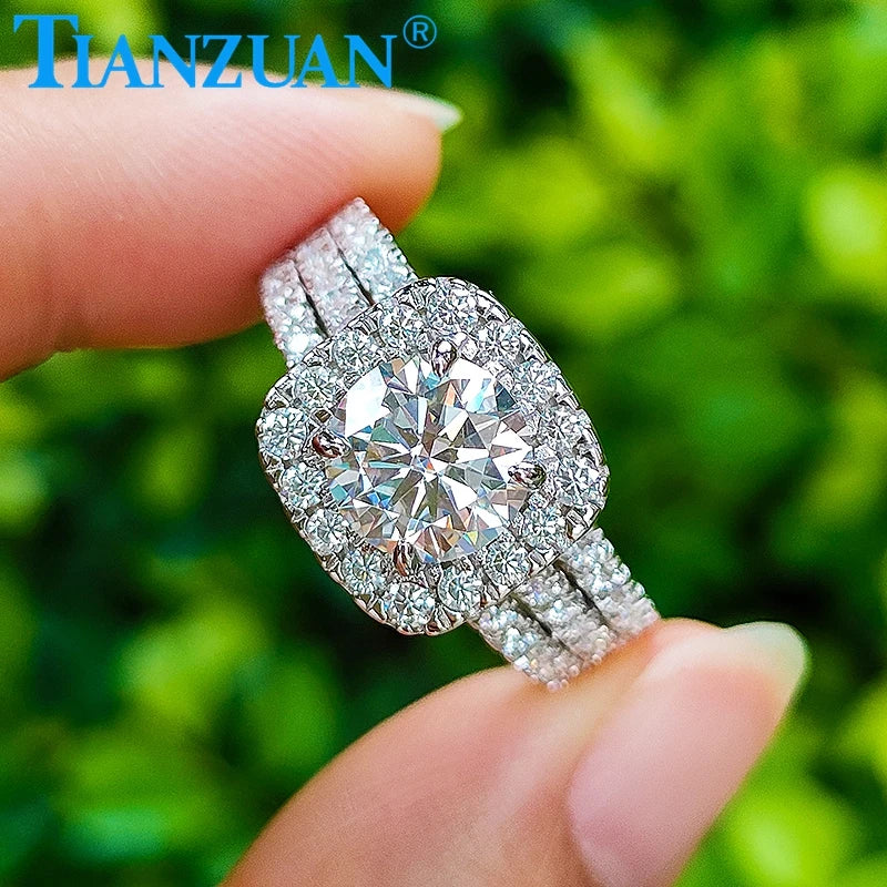 2ct 8mm Cushion Moissanite Ring Three Rows Half Band 925 Silver Hip Hop Men Women Diamonds Male Jewelry