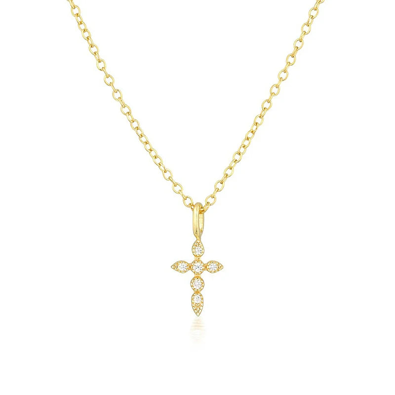 ROXI INS Trend 18K Gold Plated S925 Sterling Silver Diamond Cross Pendant Necklace