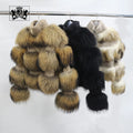 Janefur Wholesale Fashionable Knitted Winter Female Fur Jacket Fluffy Real Raccoon Fur Coat Woman