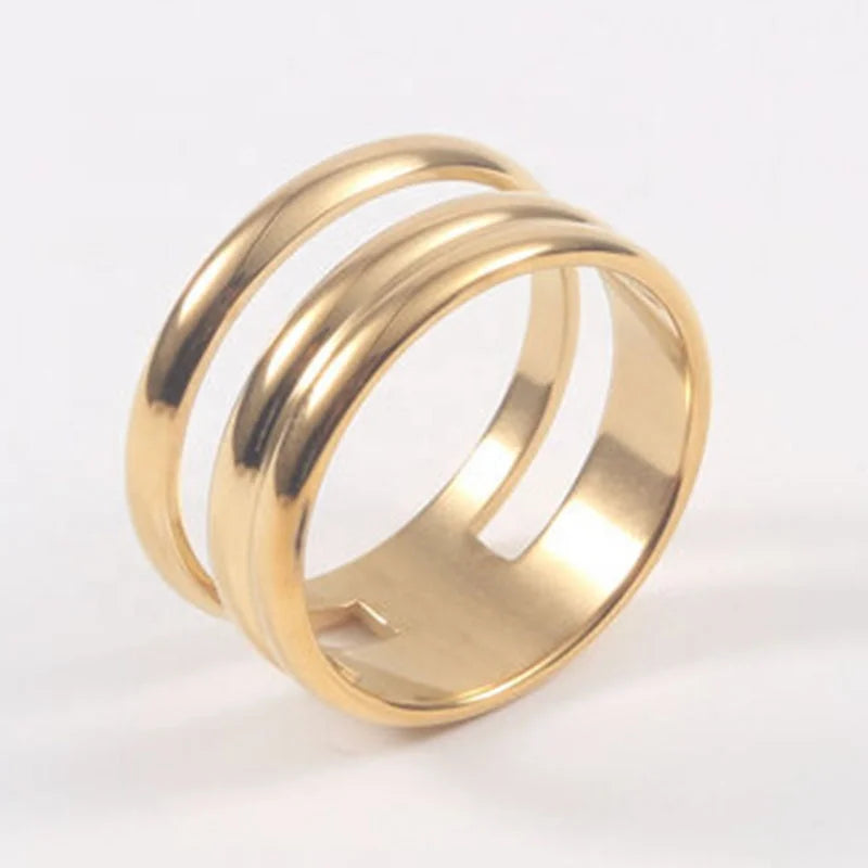Unique Popular Women High Quality Trendy Design Jewelry 18k Gold Stainless Steel Polished Multi Layers Stacking Ring