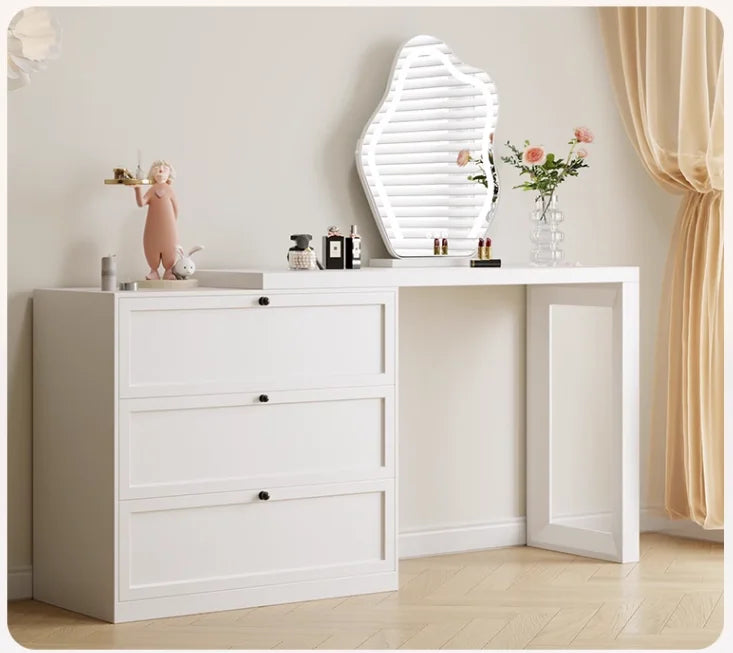 Modern Metal Dressing Table with Extendable Desktop Storage Drawer Cabinet for Bedroom Apartment & Hotel Use