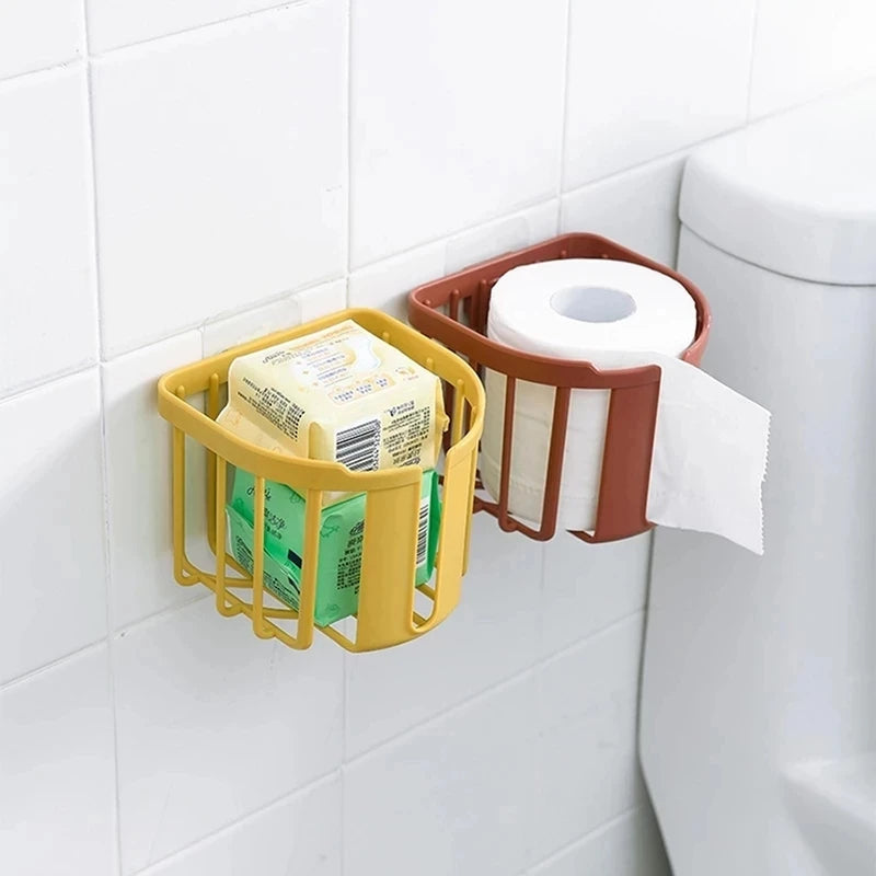 FY Hole-free Toilet Paper Holder Bathroom Kitchen Tissue Box Wall-mounted Sticky  Storage Box Toilet Paper Holder Roll Paper