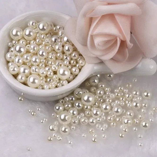 3-8mm Mixed Size White Beige Color Plastic Pearl With Hole for Jewelry Making