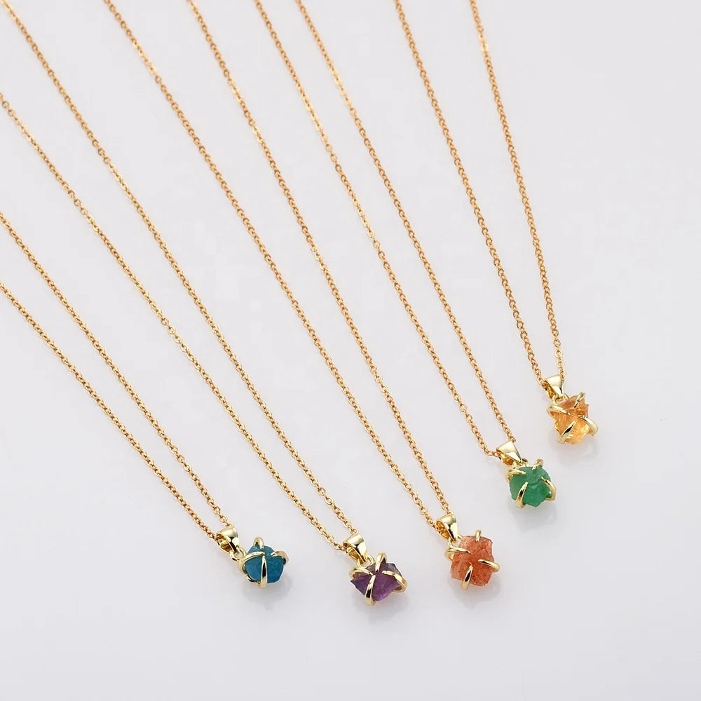 ZG0479 Raw Cutting Moonstone peridot Gemstone Crystal Stainless Steel Birthstone Necklace