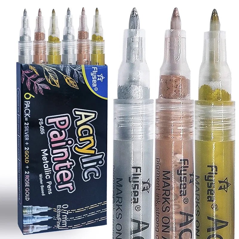 Water Based Set of 3 Color Gold Silver Rose Gold Acrylic Paint Marker Extra Fine Tip Acrylic Marker Pen for Painting