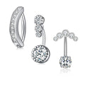 Set of 3 14G Surgical Stainless Steel Zircon Clicker Belly Button Rings Women's Navel Piercings for Wedding and Engagement
