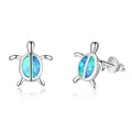 New Arrival Jewelry 925 Sterling Silver Rhodium Plated Hawaii Animal Sea Turtle Gemstone Opal Stud Earrings for Women