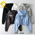 Fengway Custom 100% Cotton Short Hoodies Thicken Fleece Warm Sweatshirt Solid Color Blank Women's Hooded Pullover