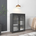Living Room Furniture Black Industrial Modern Reeded Fluted Glass Storage Display Cabinet
