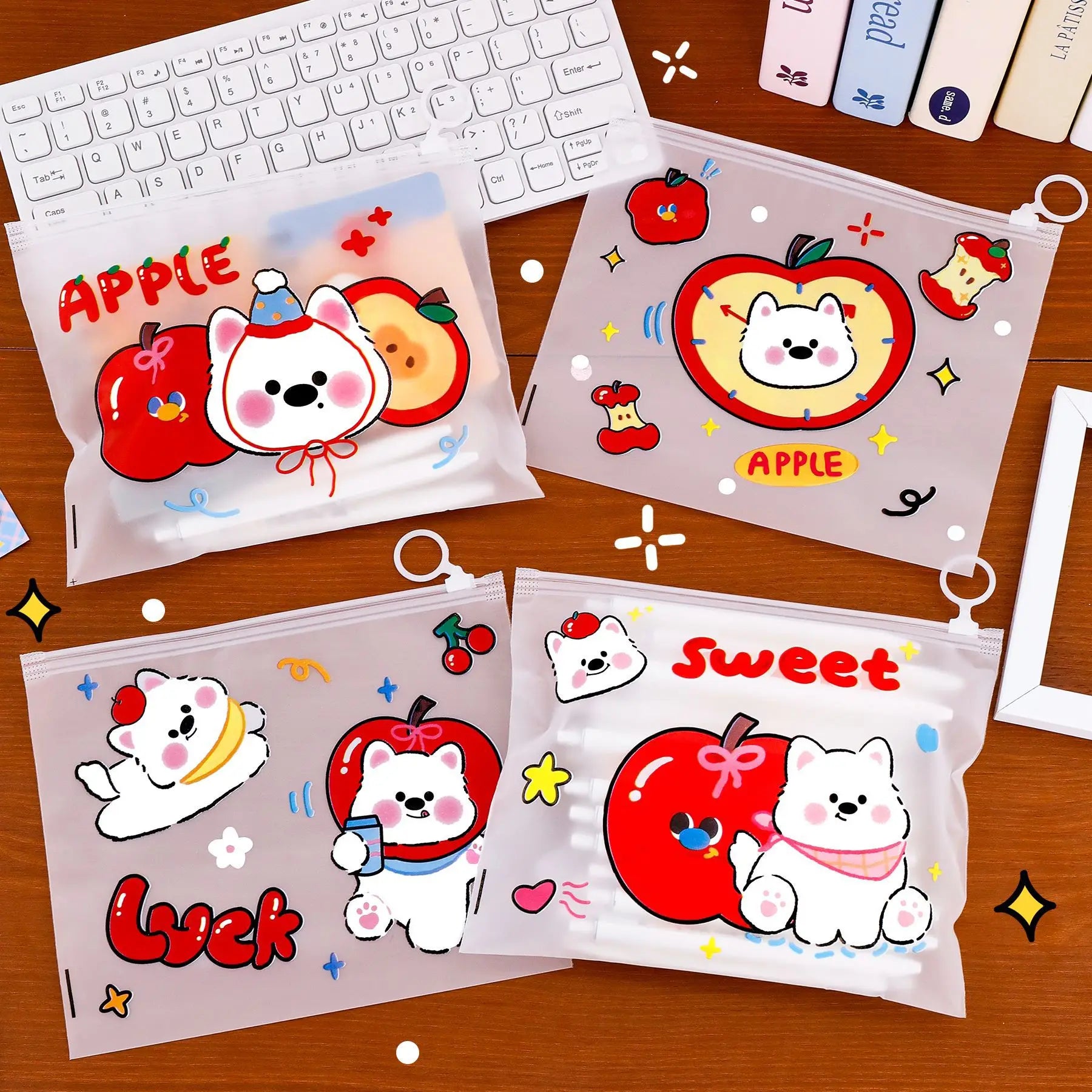 School Cartoon Cute Dog Printing File Pocket Kids clear Zipper Pvc Pencil Bag