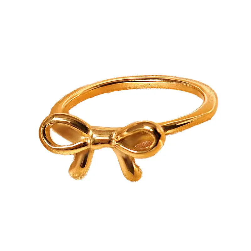 2024 Popular Stainless Steel Bow Knot Ring 18K PVD Gold Color Rust Proof Hot Wholesale Charm Jewelry