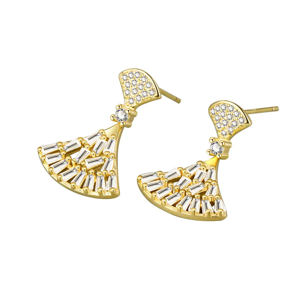 Fashion Clear Zircon Golden Scalloped Earrings for Women Luxury Designer Jewelry Accessories