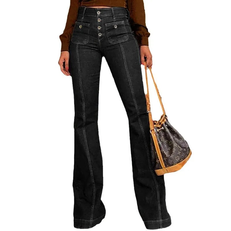 2024 New Women's High Waisted Jeans Stretch Slim Flared Jeans Fashion Design Casual Women Denim Pants