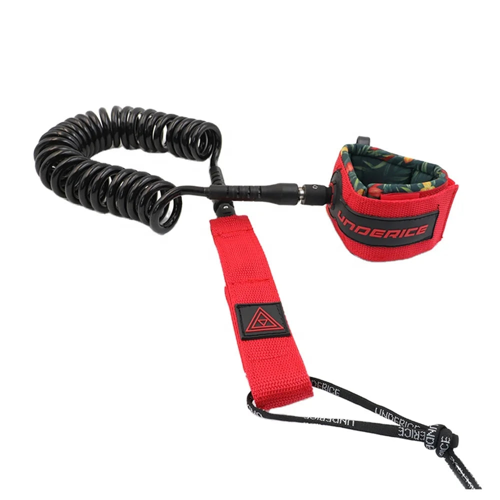 UNDERICE 10FT Red 7MM Coiled Leg Rope Paddle Board Leash Safe Surfing Accessory for Stand-Up Paddleboarding SUP