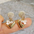 Ilona Wholesale Bulk Gold Silver Plated Copper Clip-On Earrings Double Heart Pearl Drop Earrings Hollow Floral Charm Earrings