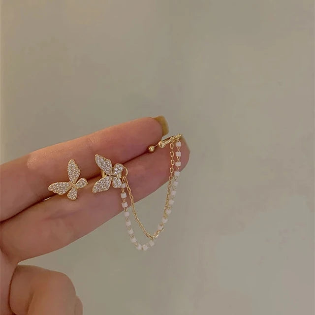 Korean Elegant 925 Silver Needle Cute Rhinestone Butterfly Stud Earrings for Women