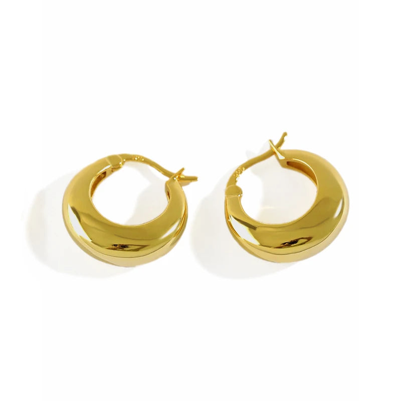 WMET380 Smooth Circle Thick Sterling Silver 925 Earrings for Women Unique Fashion Jewelry Hoop Trendy  Perfect Gift Accessory