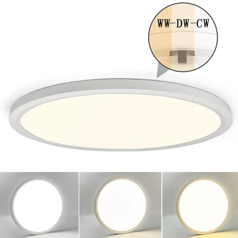 Ultra-Thin Modern AC 3CCT LED Ceiling Lights 3000k 4000k 6500k Panel Lamp Dial Switch Surface Mounted for Bedroom Living Room