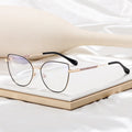 MS 81606 Women Metal Cat Eye Glasses Fashionable Colored Frames in Black Gold Red Pink Green Silver Anti-Blue Decorative Style MegaBDM