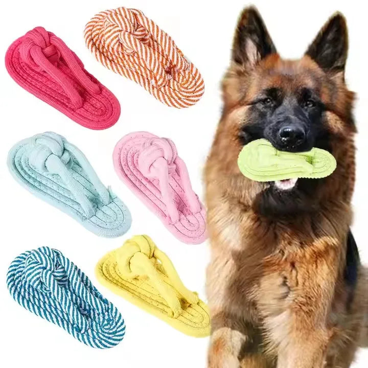 Interactive Cartoon Dog Chew Toys Cotton Rope Woven Slipper Shape Eco-Friendly Bite-Resistant Teeth Cleaning Small Dogs