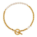 Fenny 18K PVD Gold Plated Wholesale Waterproof Elegant Fresh Water Pearl Mixed Chain Stainless Steel Bracelet Trendy for Women