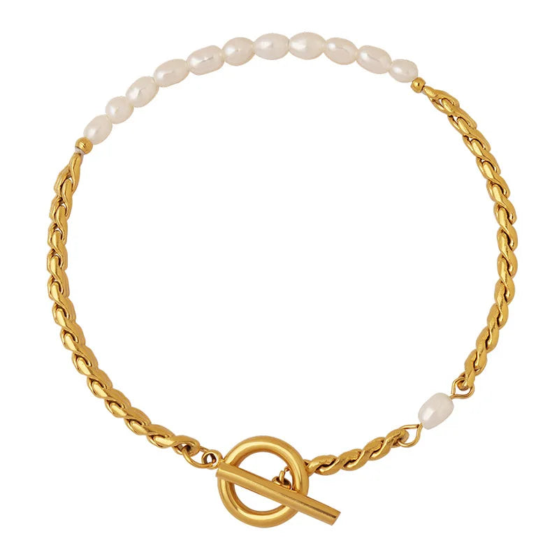 Fenny 18K PVD Gold Plated Wholesale Waterproof Elegant Fresh Water Pearl Mixed Chain Stainless Steel Bracelet Trendy for Women