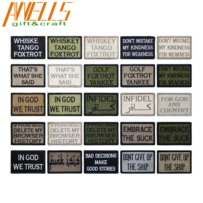 Custom Eco-Friendly Iron on Embroidery Patches in Bulk Tactical USA America Applique Emblem Hook Loop Backing for Twill Fabric