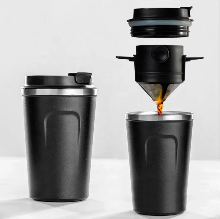 New Design Eco-friendly Fold Coffee Filter and Stainless Steel Double Wall Cup Mug Tumbler for Coffee Milk